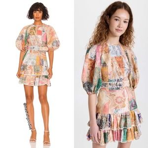 ZIMMERMANN Anneke Ruffle Hem Mini Dress Patchwork Paisley